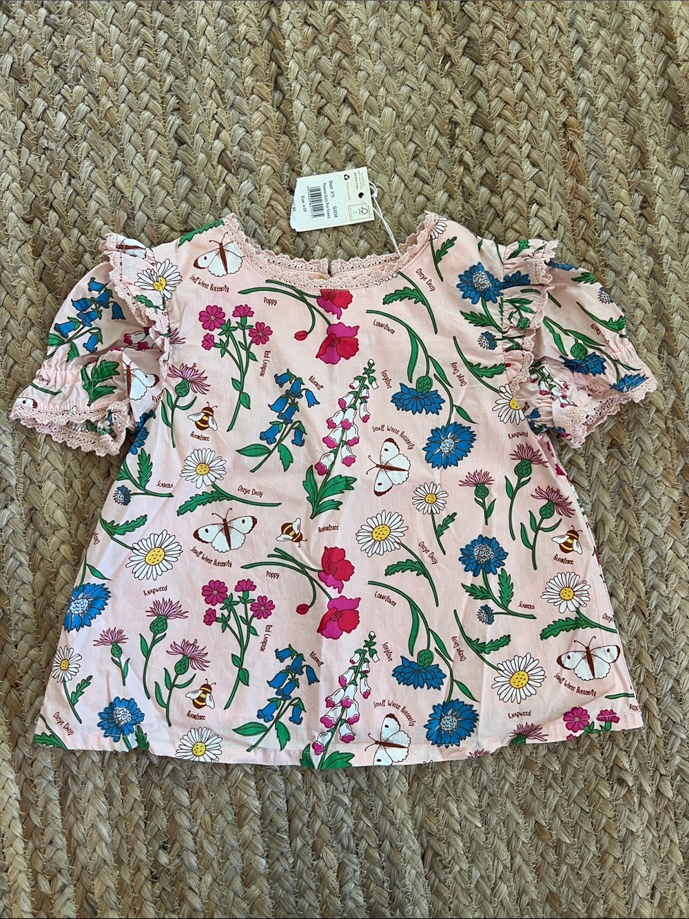 Mini Boden Pink Floral & Butterfly Girls' Top size 4 - 5 NWT